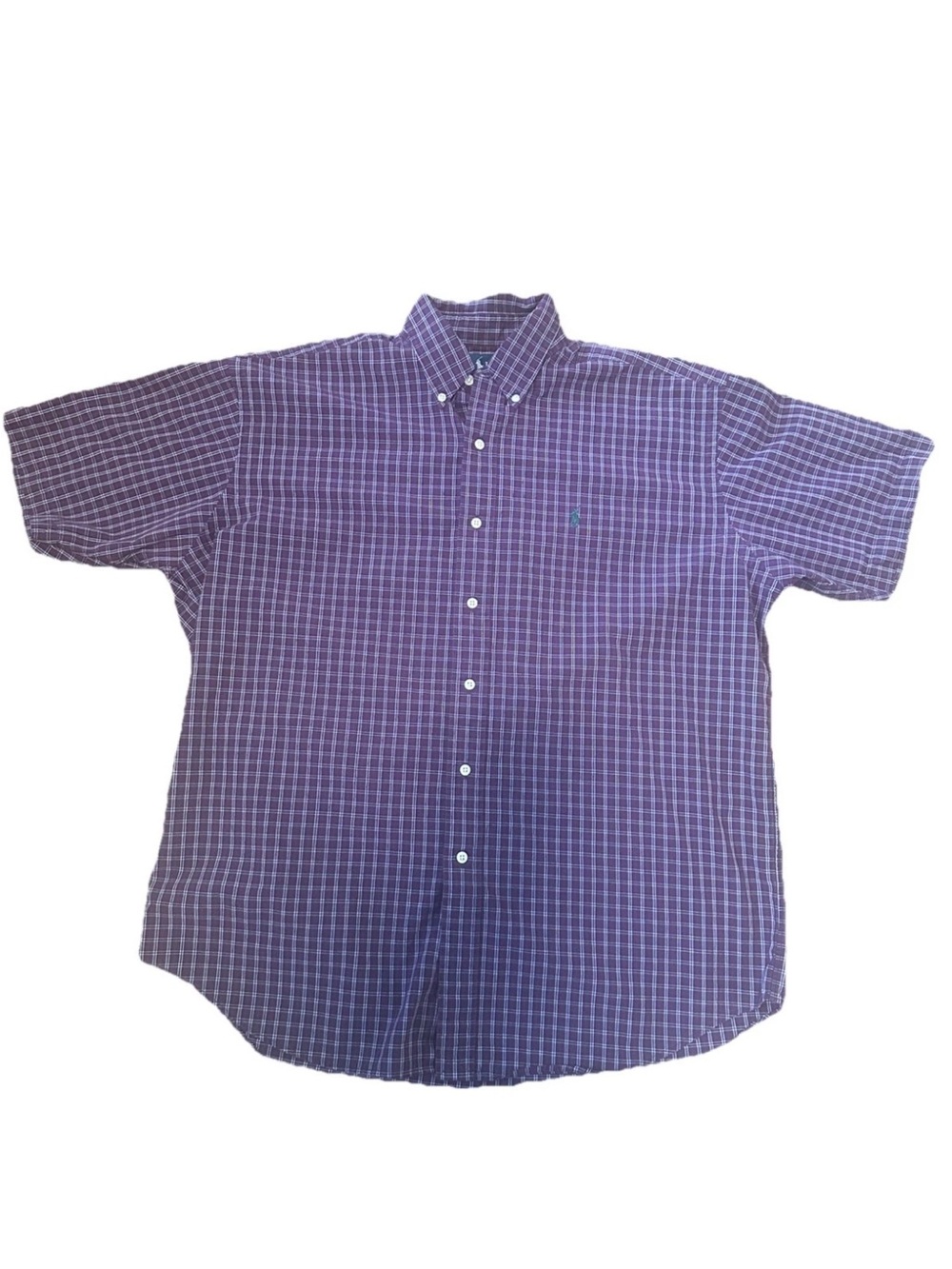 Ralph Lauren Men’s Size L Purple Plaid Short-Sleeve Blake‎ Button Up Cotton